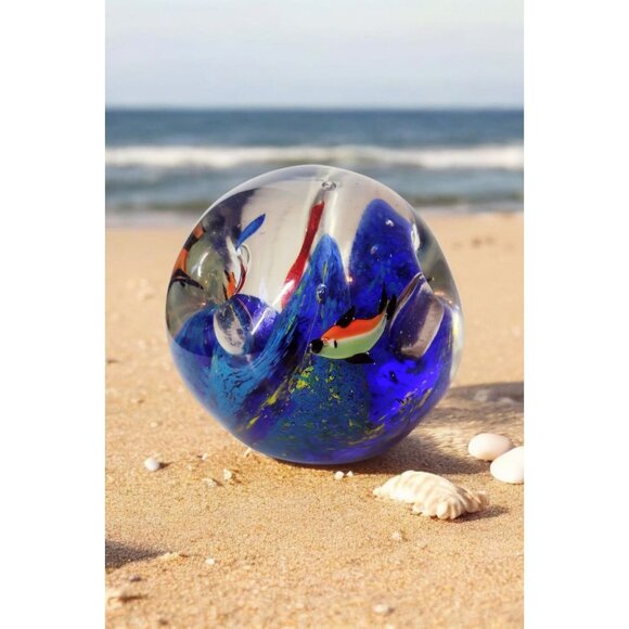 Art Glass Fish Aquarium Pen Holder Paperweight Vintage Tropical Ocean Office - Picture 1 of 6